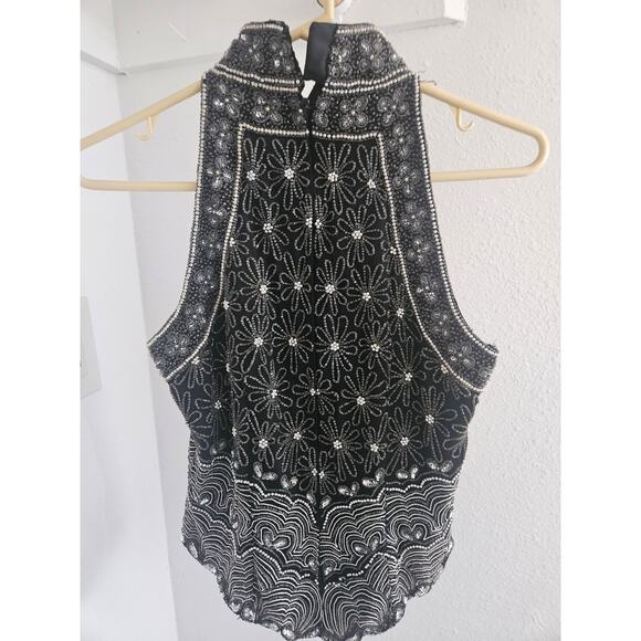 Womens Petite Papell Boutique Evening 100% Silk Beaded Evening Shirt Size Small - Picture 2 of 5